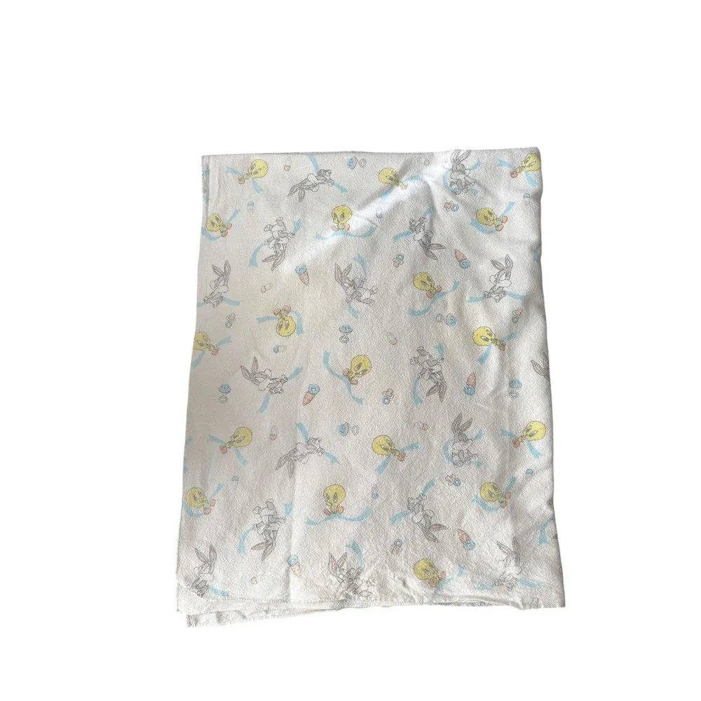 Looney Tunes Baby Receiving Blanket Tweety Bird Bugs Bunny 26x36 Cotton Vintage